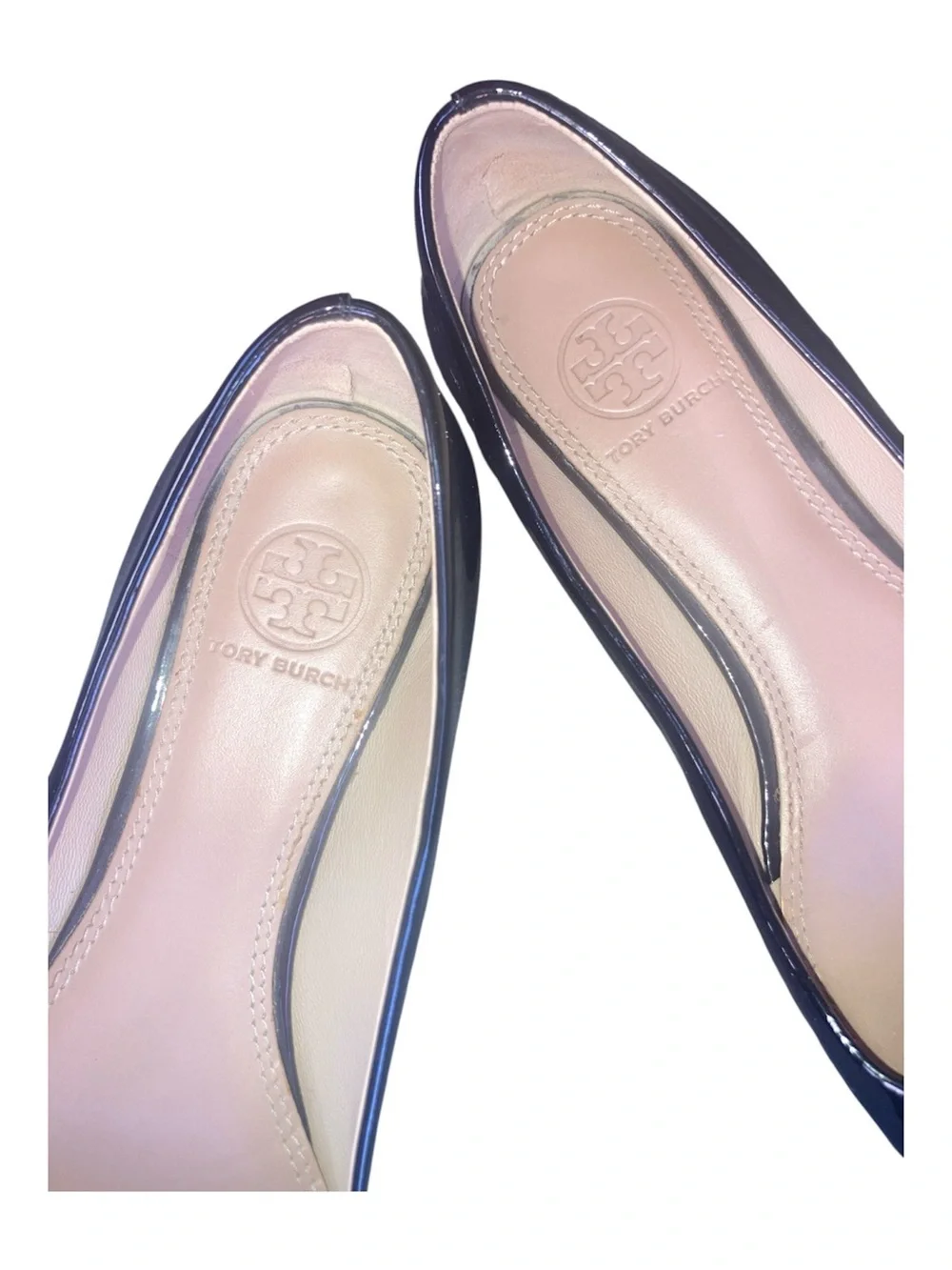 Tory Burch Black Patent Logo Cap-Toe Flats size 6.5 excellent condition